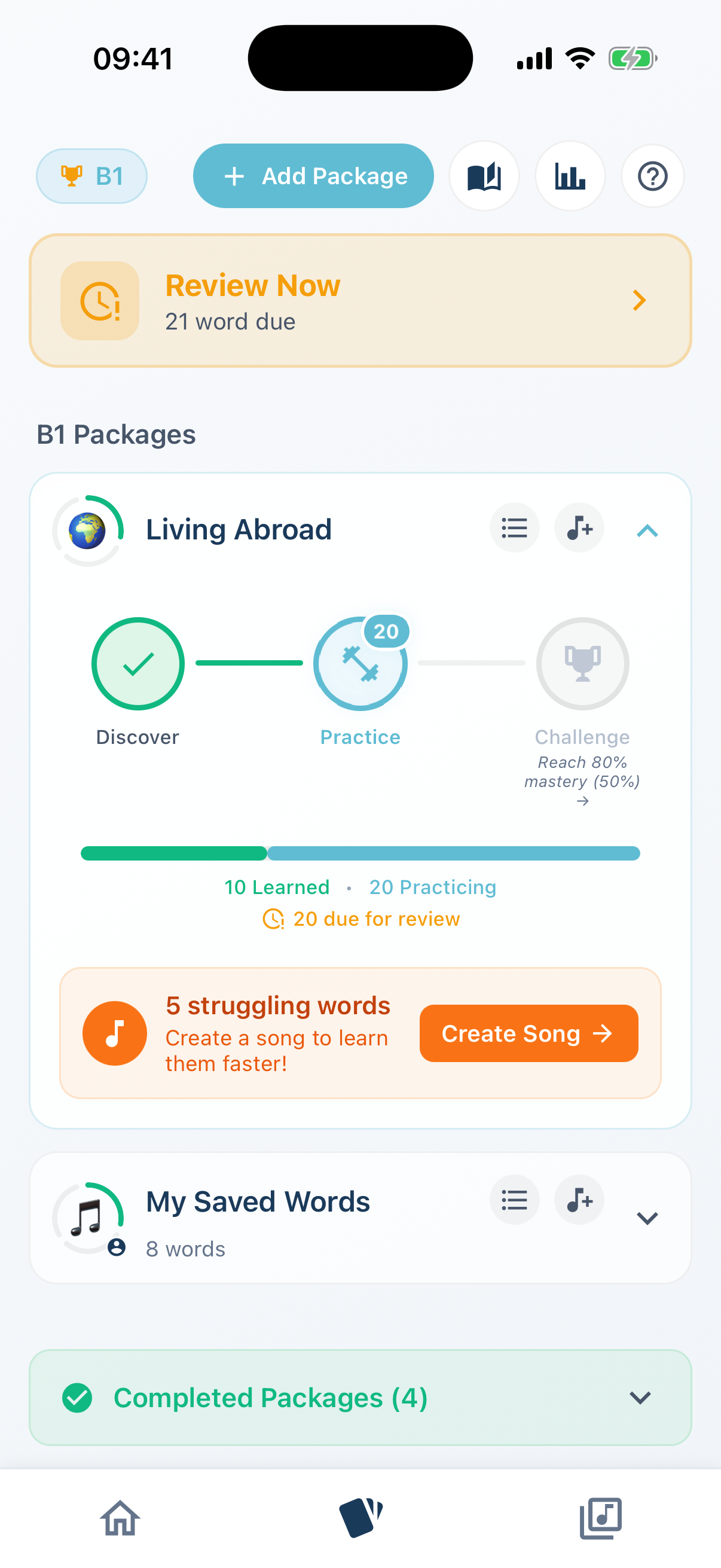 Lingotify Learning Dashboard - Track progress with packages and challenges